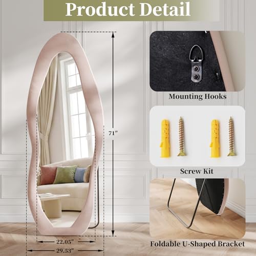 Image of Koonmi Pink Mirror Full Length 71 inchx30 inch, Wavy Full Body Mirror