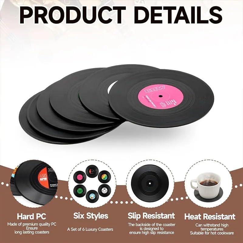 Miniatura 3 de 6 posavasos de disco de vinilo retro divertidos para bebidas, música creativa, para amantes de la música, decoración del hogar, regalo de