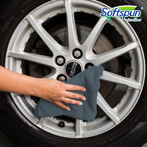 Image of SOFTSPUN Microfiber Cloth - 3 pcs - 40x40 cms - 340 GSM Grey - Thick Lint & Streak-Free Multipurpose Cloths - Automotive Microfibre Towels for Car Bike Cleaning Polishing Washing & Detailing