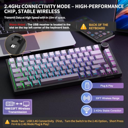 Image of FOPETT Wireless Mechanical Keyboard Rechargeable Adjustable Backlight Three Mode Wired /2.4G /Bluetooth Side Engraved for Laptop /Windows /PC - Gradient Grey Black