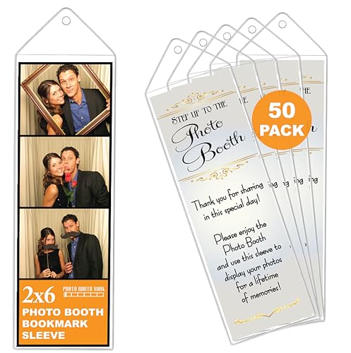 Photo Booth Nook | 2x6 Clear Bookmark Sleeves (50 Count) | Plastic Bookmark Sleeves for Photo Booth Strips with Silver Inserts | Bulk