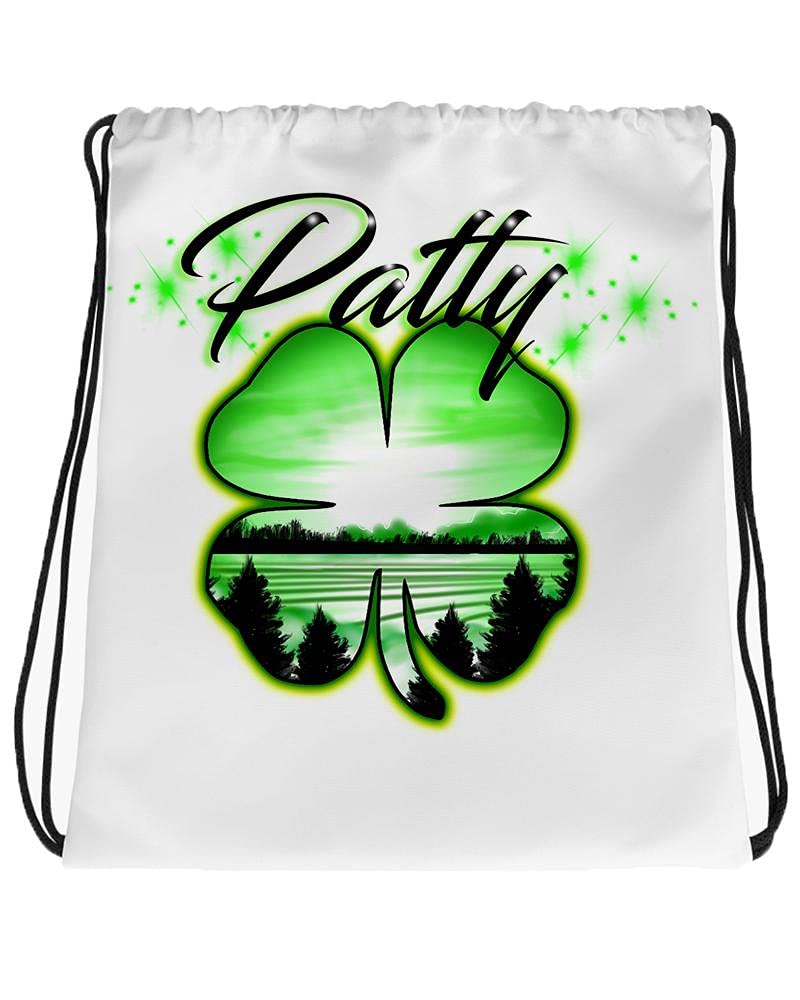 Digitally Airbrush Painted Personalized Custom 4 Leaf Clover Drawstring Backpack