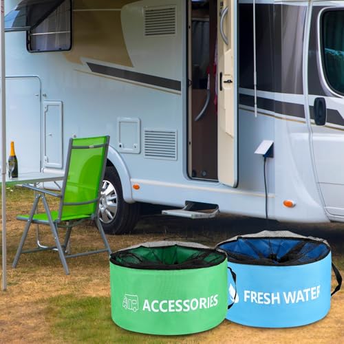 Image of QWORK 4-Pack Waterproof RV Hose Bag Storage - Includes Fresh Water, Black Water, Electrical & Accessories Bags - Heavy-Duty Breathable Mesh, Sewer Hose Storage Bag