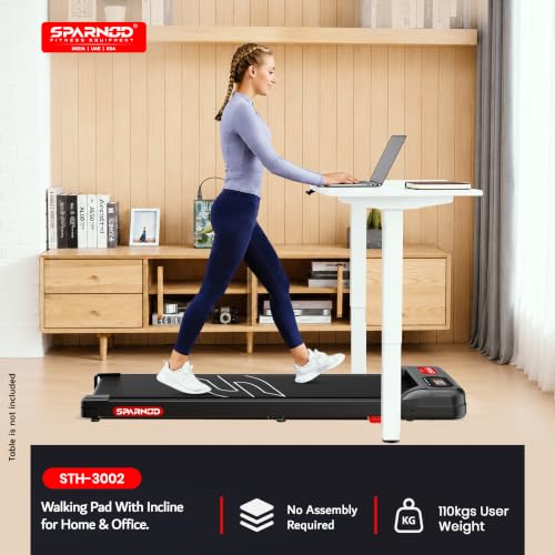 Image of Sparnod Fitness STH-3002 3HP Peak Walking Pad Treadmill for Home Use | Compact, Ultra-Slim, Ready to Use | Shock Absorption | LED Display | 2% Manual Incline | 110 Kg Capacity