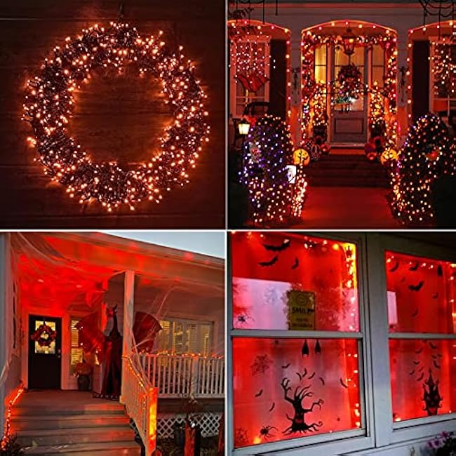 Halloween Indoor String Lights Orange - 220 LEDs 82ft/25m Memory Function 8 Modes End-to-End Plug in Outdoor Waterproof Fairy Twinkle Tree Fall Lights for Autumn/Thanksgiving Day/All Saints' Day/Yard