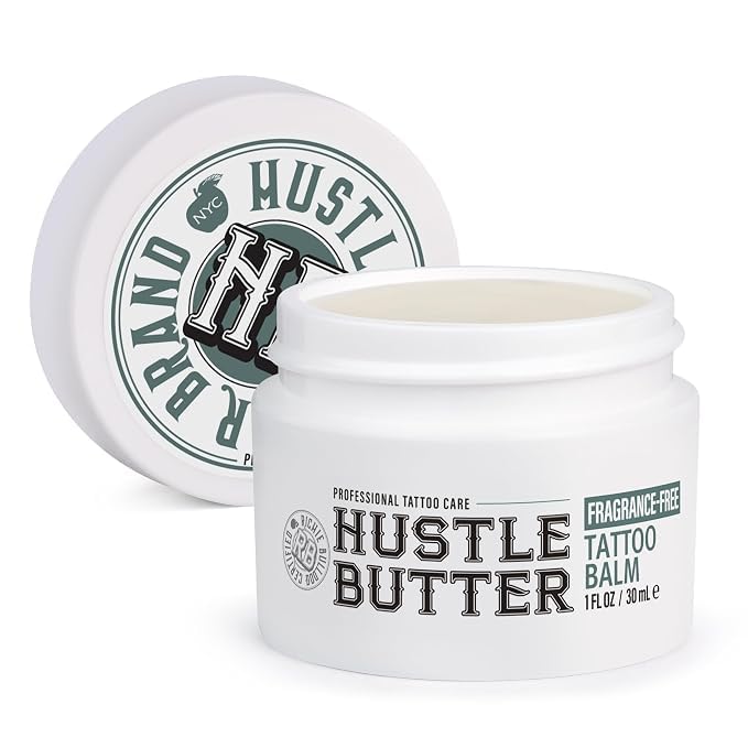 Image of Hustle Butter Fragrance Free Tattoo Aftercare 1oz Travel Size Tattoo Balm, Unscented Vegan Tattoo Butter and Healing Cream for Sensitive Skin, Moisturizer That Brightens Old Ink, No Petroleum
