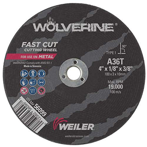 Get Discount Offer Weiler 56099 4" x 1/8" Wolverine Type 1 Cutting Wheel, A36T, 3/8" A.H. (Pack of 25)