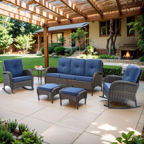 Belord BE-SS116-1-BR/BL Outdoor Ottomans For Patio Foot Rest - 25 Inch Pe Wicker Foot Stool Set Of 2 thumb #6