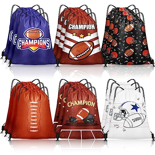Grneric 18 Pcs Football Party Favor Bags Drawstring Bags Bulk Candy Goodie Bag Football Themed Presents for Sports Teams