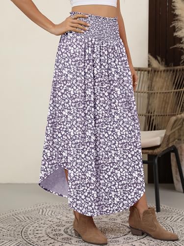 Image of ANRABESS Women's Maxi Skirts Summer Boho Floral High Waisted Flowy Swing Pleated Beach Long Skirt with Pockets