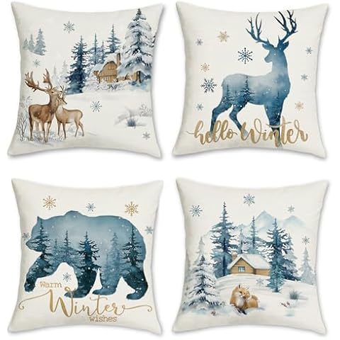 Bonhause Winter Reindeer Cushion Covers Set Cover