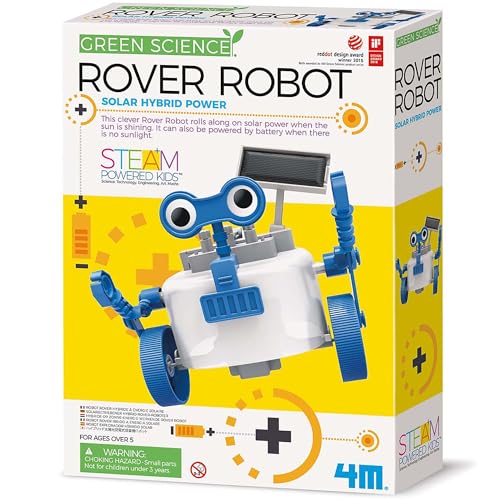 4M: Green Science: Rover Robot - DIY Robotics Assembly Kit, Solar & Battery Hybrid Power Rolling, STEM Building, Physics Toy Activity Set, Kids Age 5+