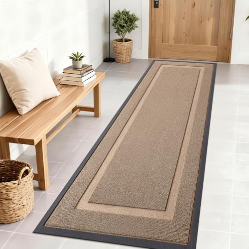 Image of OLANLY Front Door Mat Indoor Outdoor Entrance, Waterproof All-Season, All-Weather Doormat, Sturdy Natural Rubber, Low Profile, Easy Clean Patio Porch Entryway Mat, 71x23, Mocha