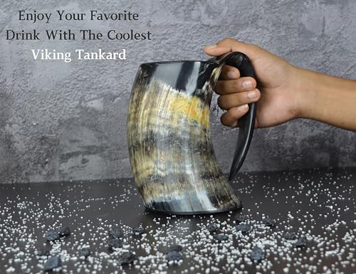OLDEMPEROR Viking Drinking Horn Mug -16 Oz - Chirstmas Gifts for Men, Women, Dad, Husband - Unique Handmade for Hot & Cold - Food Grade Medieval Style Ale Beer & Mead Cup by COPPERVEDA - Image 5