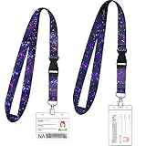 2 set cordino di galassia cinghia spaziale colorato cordino da collo staccabile con porta badge trasparente porta carte in pvc verticale e orizzontale per insegnanti donne uomini