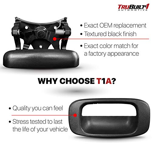 T1A Tailgate Handle Latch and Bezel Trim Replacement for 1999 - 2007 Chevy Silverado / GMC Sierra, Rod Clips Included Also Fits 1500, 2500, 3500 HD Pickup Truck, Black Textured, 15228539 15997911