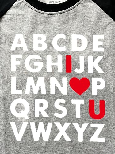 Image of Kids Valentines Shirt Boys Girls Valentine's ABC I Love U Heart Heart XO XO Graphic Tees Raglan Toddler Long Sleeve Tops