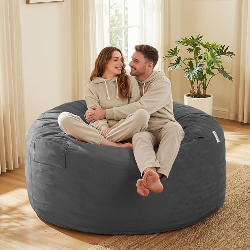 Image of HABUTWAY Bean Bag Chair: Giant 5' Memory Foam Furniture Bean Bag Chair with Microfiber Cover - 5Ft,Silver Grey