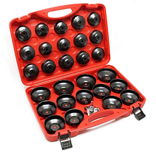 Coffret Coiffes pour filtre à huile 29 pcs. différentes tailles Acier arbone Clé-Araignée Cloche