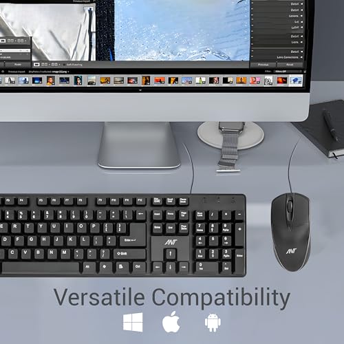 Image of Ant -Wired Full-Size Keyboard and Mouse Combo - Computer Accessories for Laptops and PCs, Ergonomic Design, Silent Keys, USB Connection, Compact Mouse, QWERTY Keyboard - Black, 02