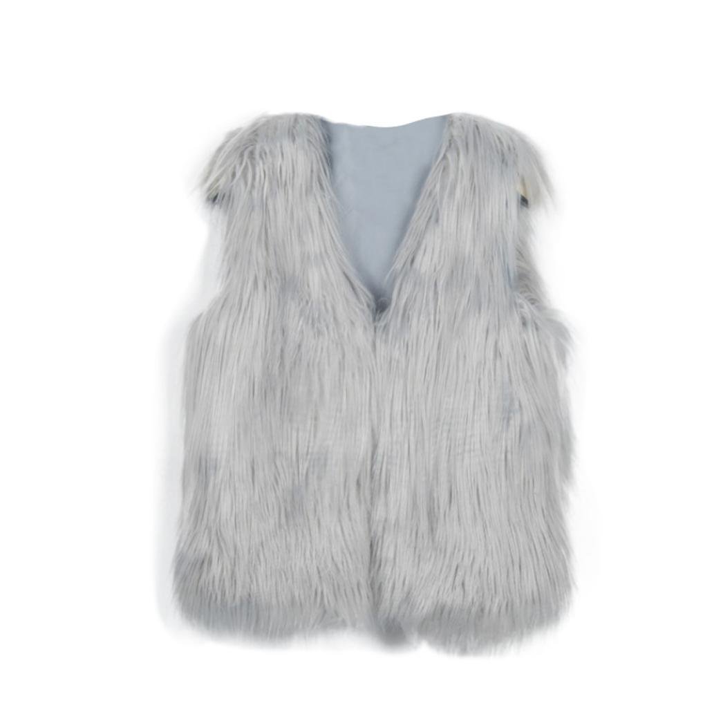 HOMEBABY Girl Sleeveless Vest Faux Fur Jacket Winter Body Warm Coat Waistcoat Gilet (l, Grey)