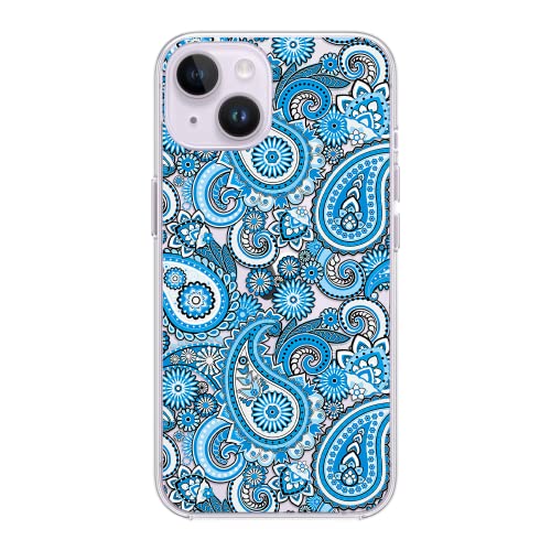 Blingy's Iphone 14 Case, Cool Bandana Pattern Fun Ethnic Style Paisley Art Design Transparent Soft Tpu Protective Clear Case Compatible For Iphone 14 6.1 Inch (Ice Blue Bandana) #TOP3