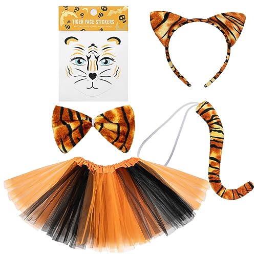 Bromz 5 Pcs Tiger Costume Set Tiger Ears Headband Tail Bowtie Tutu And Tiger Face Sticker For Girls Kids Halloween Cosplay Party thumb #5