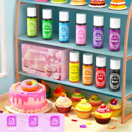 Image of Food Coloring Liquid 25mlx10 Colors for Baking,Cherrysea Food Grade Cake Food Coloring Set for Halloween, Fondant, Cookies, Icing, Easter Egg Dessert Decorating Making DIY Supplies Kit