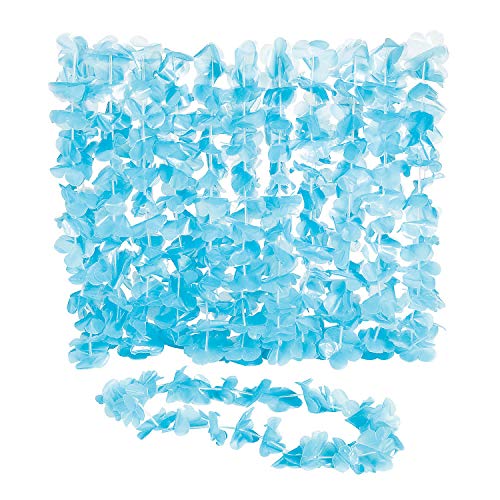 Fun Express Light Blue Lei Flower Necklaces - Set of 12 - Luau, Tiki, Destination Wedding Party Supplies