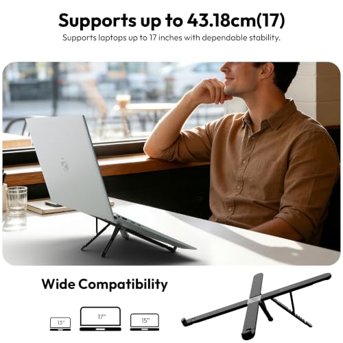 Image of Zebronics NS2500 Foldable Laptop Stand, 8 Adjustable Levels, Supports Up to 17-Inch Laptops, 5kg Load Capacity, Anti-Slip Silicone Pads, Portable & Easy to Carry, Ergonomic Design (Black)