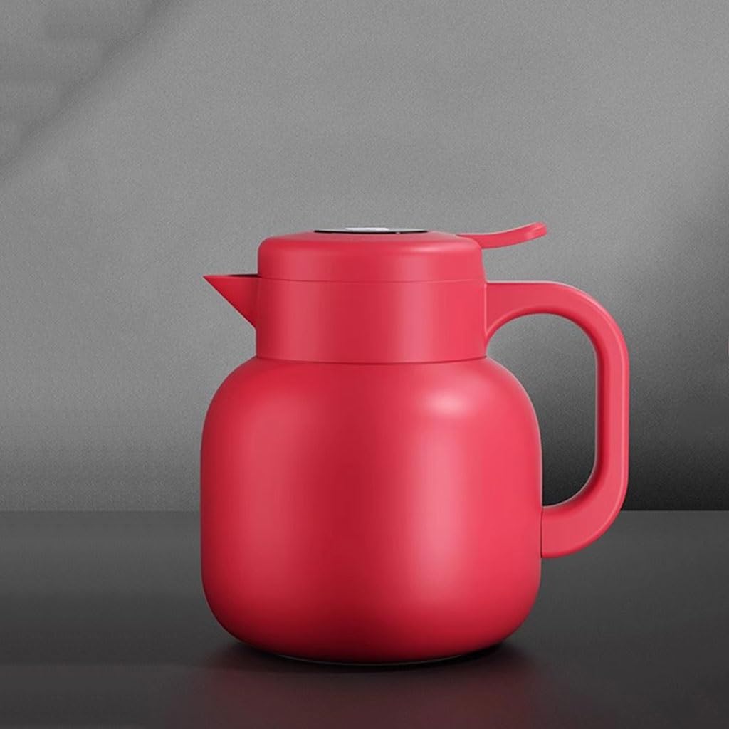 Termo de acero inoxidable de doble pared con botón de presión en la parte superior, para líquidos calientes, capacidad de 1 litro, color rojo