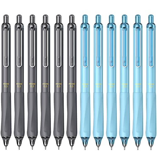 ParKoo Gel Pens Quick Dry Ink Fine Point 0.5mm, Retractable Rolling Ball 6 Black/6 Blue Ink Pen, Click Silent Pens Set for Journaling Notetaking Drawing Sketching Smooth Writing Non Bleed 12pcs