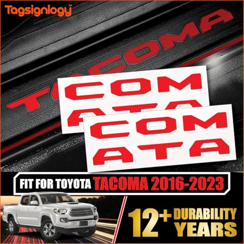 Image of Prime Series UV Weatherproof Vinyl Decals: Pair of Left and Right Front Door Sill Protector Letter Inserts fits Tacoma 2016-2023 (Gloss Red)