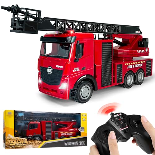PIIMNT Camión de bomberos grande, 1:18, juguete de bomberos, coche de bomberos con escalera, sonido y luz, 4 ruedas, camión de bomberos para a partir de 2, 3, 4, 5, 6, 7, 8 años