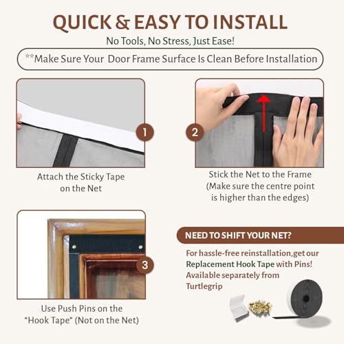 Image of TurtleGrip Polyester Magnetic Door Mosquito Net | Black Mesh with Multi-Colored Leaf Pattern Design | Auto-Closing Magnetic Door Curtain with Strong Magnets & Full Frame Hook & Loop | 195x80 cm