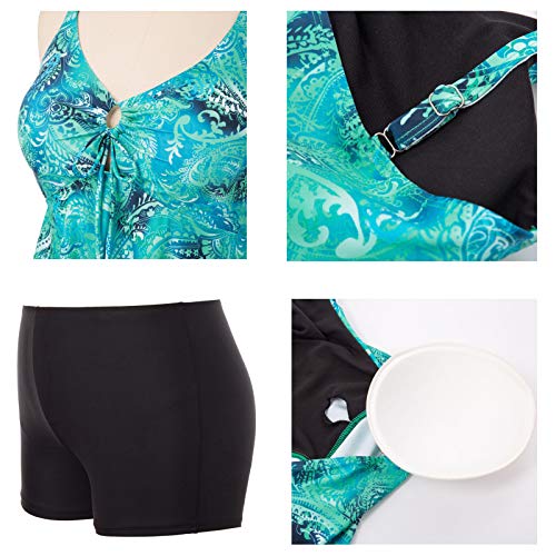 Hanna Nikole Women's Tankini Set Plus Size Swimwear Retro Printed Two Piece Swimsuits 20W Turquoise #TOP5