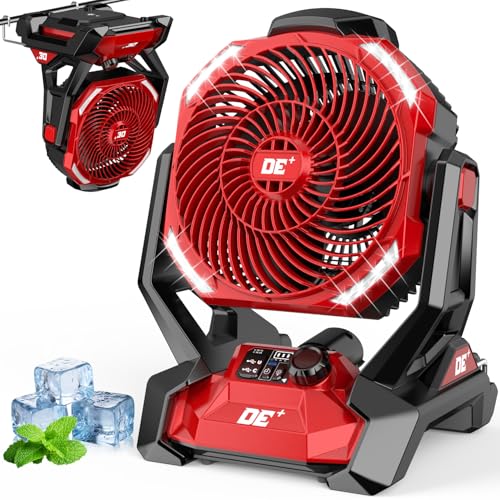 Battery Powered Fan for Milwaukee M12 Battery 586 CFM Variable Speed Jobsite Fan w/ 180 Oscillation 4H Timer & LED Light Table Fan Hook for Hanging Portable Fan Camping Fans for Tents Fishing RV