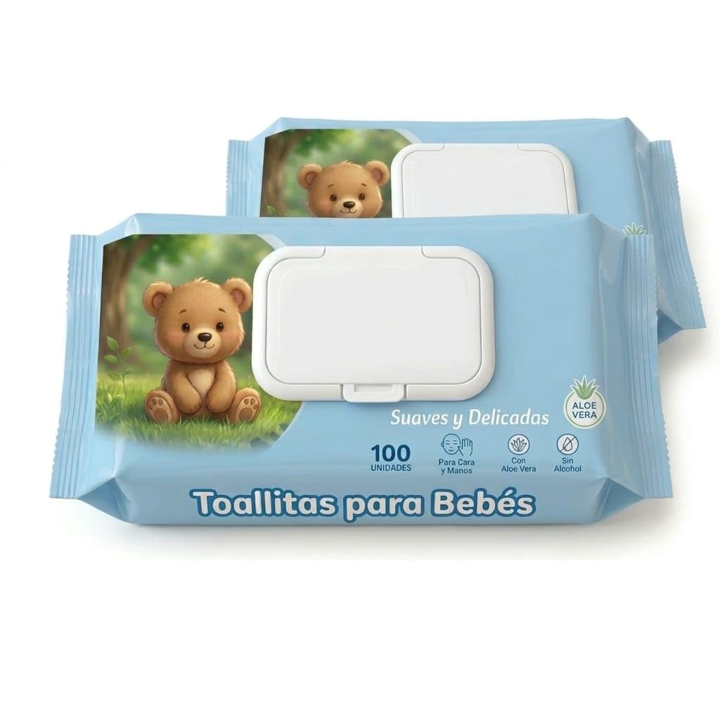 Toallitas Húmedas Hidratantes para bebé PACK 2 UD x 100 Toallitas C/U - Toallitas Húmedas Ideal para Cambio de Pañal - Limpieza para Cara, Manos y Cuerpo - Tejido Suave, Esponjoso y Resistente.
