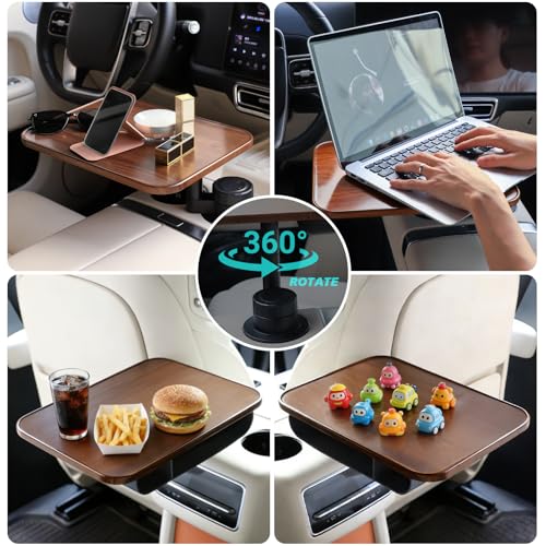 Mesa giratoria de madera 360° para auto con portavasos miniatura 4