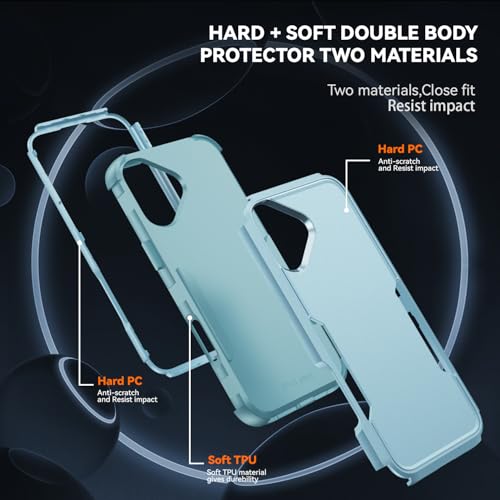 Image of Cubix Full Body Armor Cover for iPhone 16 Plus Pouch Hard PC + Soft TPU 3-Layer Military Grade Back Case (Aqua)