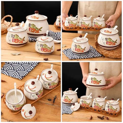 Tarro de cerámica para especias de 300ml con tapa y cuchara para cocina 5
