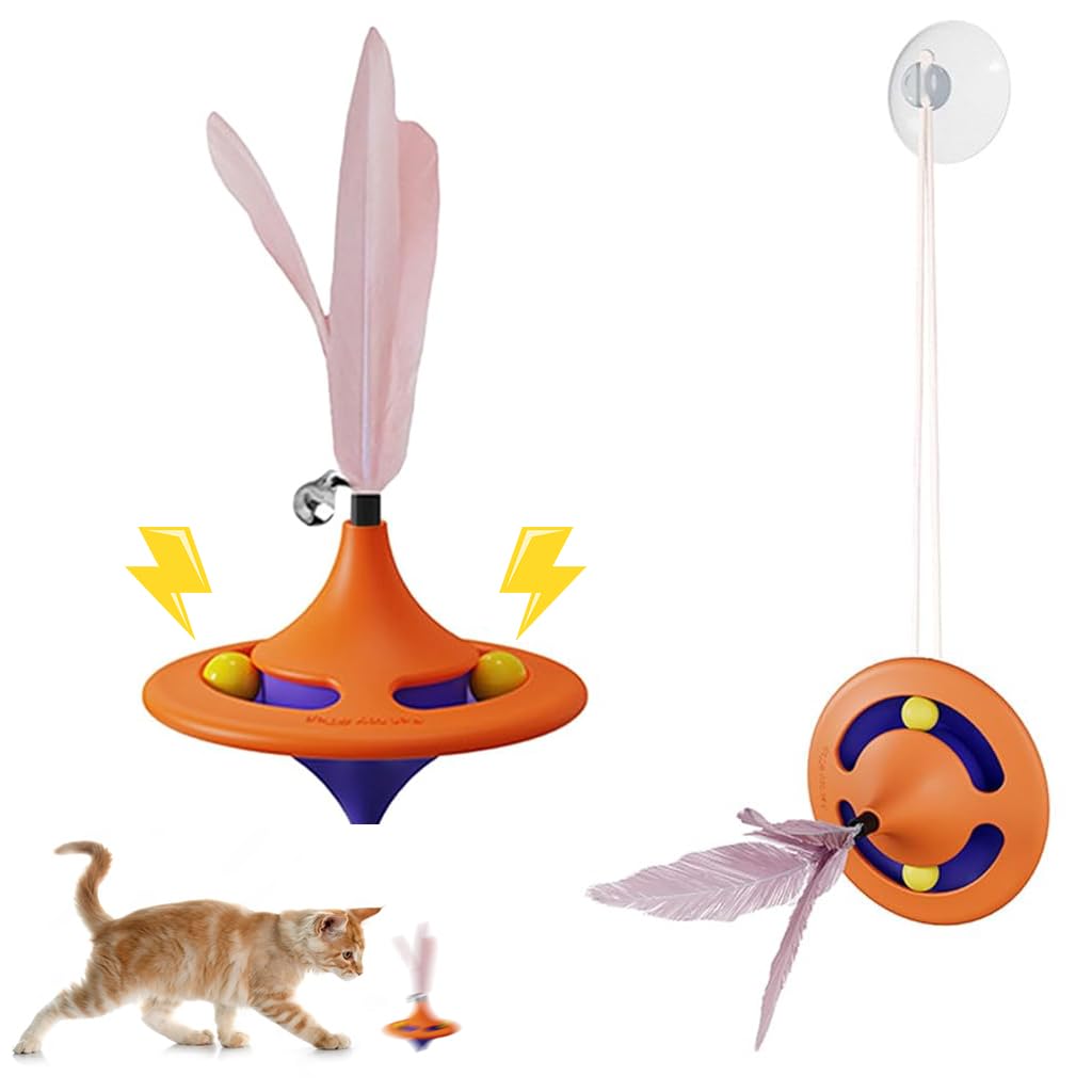Qpets® Cat Toys for Kids, Interactive Cat Toys for Persian Cat, Cat Toy for Indoor Cats Feather Teasing Toy, Rotatable Spinning Top Cat Turntable Toy with Suction Cup & Hanging Feather (B0D373B2P4) Amazon Price History, Amazon Price Tracker
