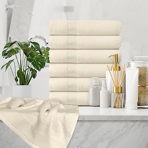 Image of White Classic Luxury Ivory Hand Towels - Soft 100% Turkish Cotton | Highly Absorbent Hotel spa Bathroom Towel Collection | 16x30 Inch | Set of 6