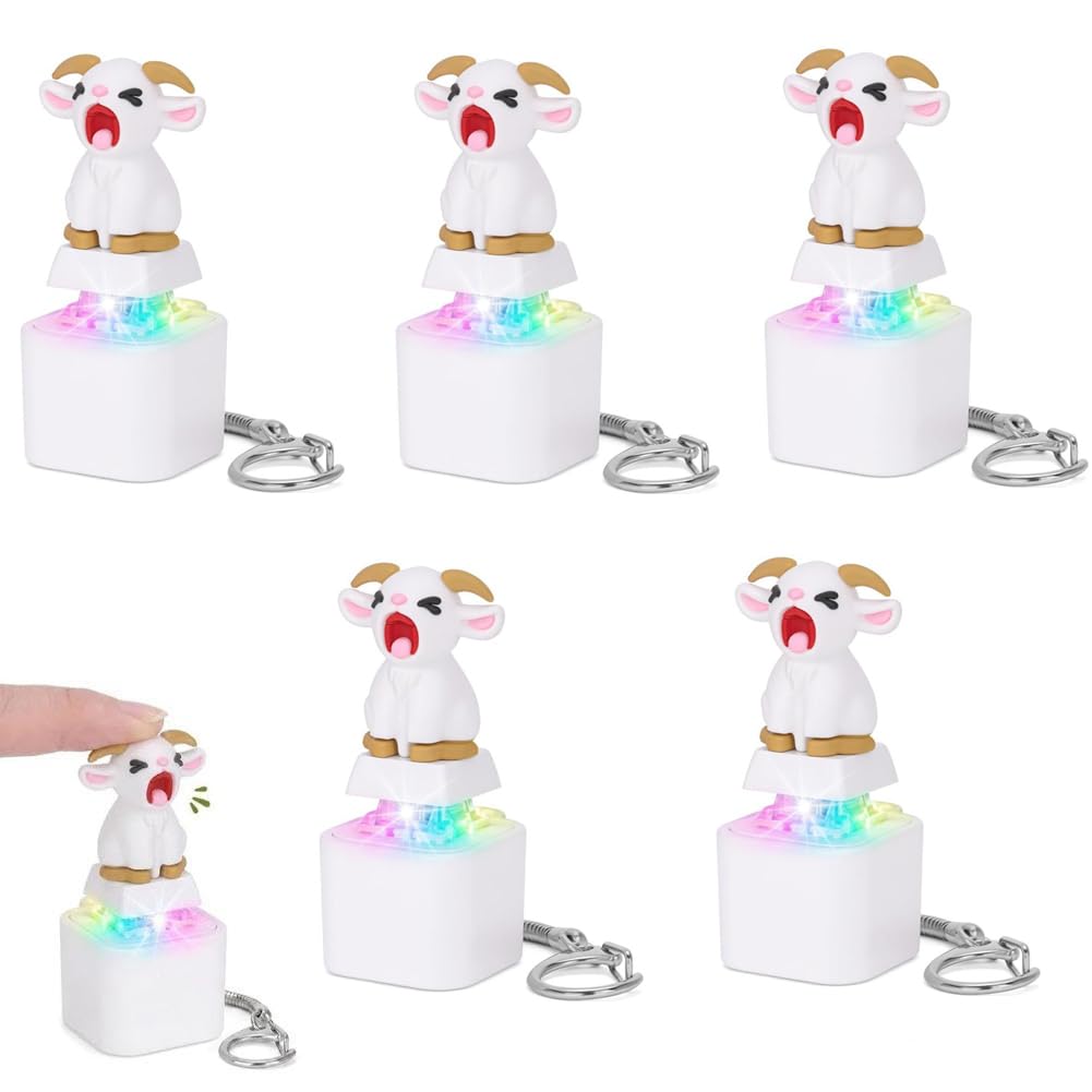 Screaming Goat Keycap Fidget Keychain, Rechargeable Keyboard Clicker with Realistic Goat Sound & LED Light, Portable Stress Relief Toy for Office Desk, Funny Gift for Adults