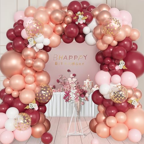 Image of Ouddy Life 157 Pcs Burgundy Rose Gold Balloon Garland Arch Kit, Pink White Metallic Pearl Confetti Latex Balloons for Graduations Wedding Bachelorette Birthday Mothers Day Party Decorations