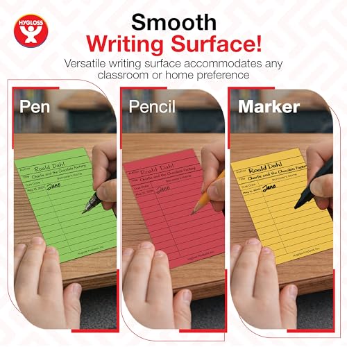 Image of Hygloss Library Checkout Cards for Traditional Book Pockets and Classroom Organization - Vintage Style Bright Colors Due Date Tracking, 3x5 Inch, 50 Pack