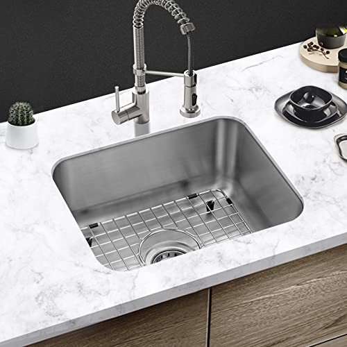 Jassferry Undermount Kitchen Sink Single Bowl 18 Gauge T304 Stainless Steel 18 Inch Rv Wet Bar Prep Sink With Protector Grid, 15" X 18" X 8" #TOP1