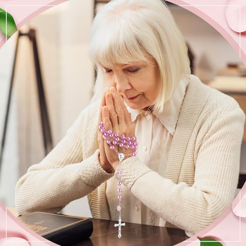 20 Pcs Pearl Rosary Catholic Beads for Prayer Gifts Rose Cross Necklace for Women Holy First Communion Rosary Beads 5