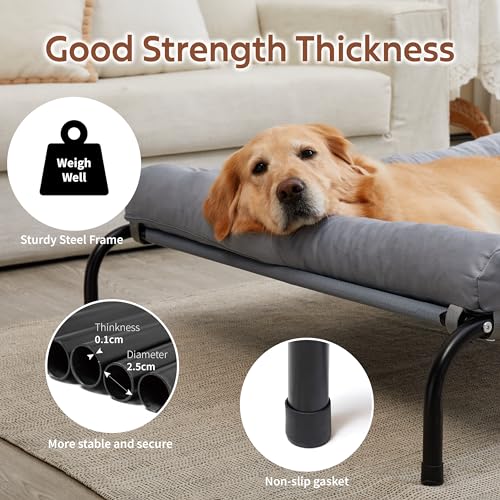 TJSOULER Outdoor-Hundebett mit abnehmbarem Bloster, kühlendes erhöhtes Hundebett für mittelgroße Hunde, atmungsaktives, waschbares Netzgewebe, für Haus und Garten L Grau