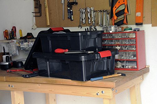 Iris Ohyama, Kunststoff Werkzeugaufbewahrungsboxen mit Deckel und Clipverschluss, 50L, 3er Set, nestbar, BPA frei, Dachboden, Schuppen, Garage, SK-450, Schwarz